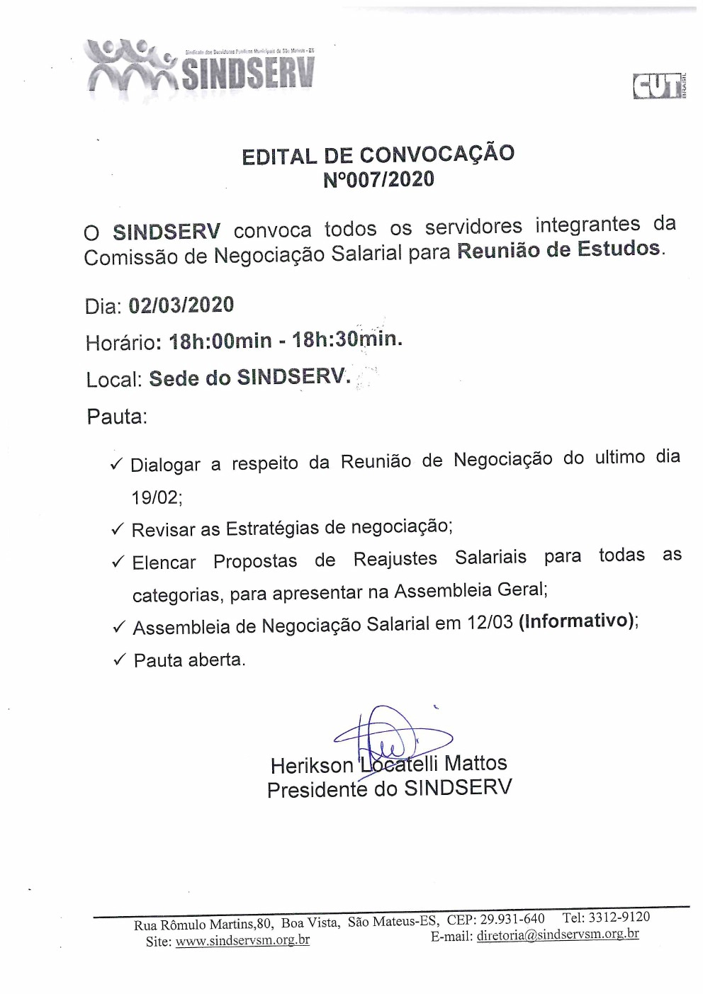 EDITAL DE CONVOCAÇÃO 007/2020