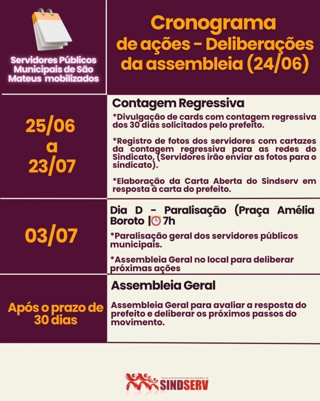 CRONOGRAMA DE AÇÕES - DELIBERAÇÕES DA ASSEMBLEIA (24/06)
