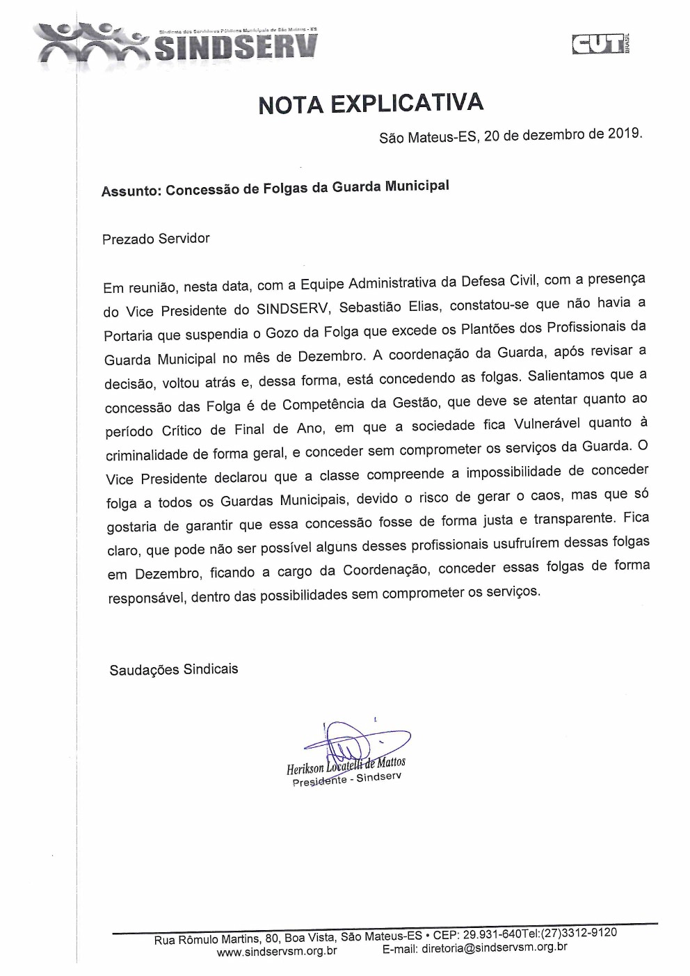 NOTA EXPLICATIVA- CONCESSÃO DE FOLGAS DA GUARDA MUNICIPAL