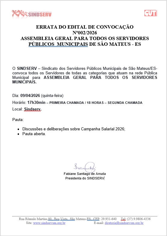 Errata do Edital de Convocação 002/2026