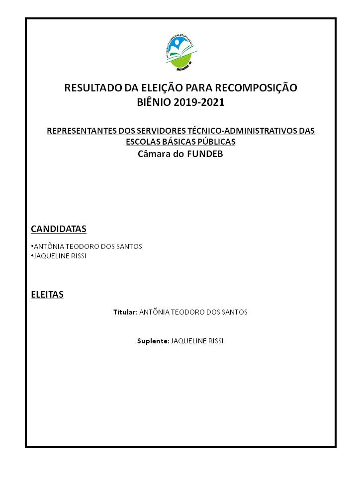 RESULTADO DA ELEIÇÃO PARA RECOMPOSIÇÃO BIÊNIO 2019-2021